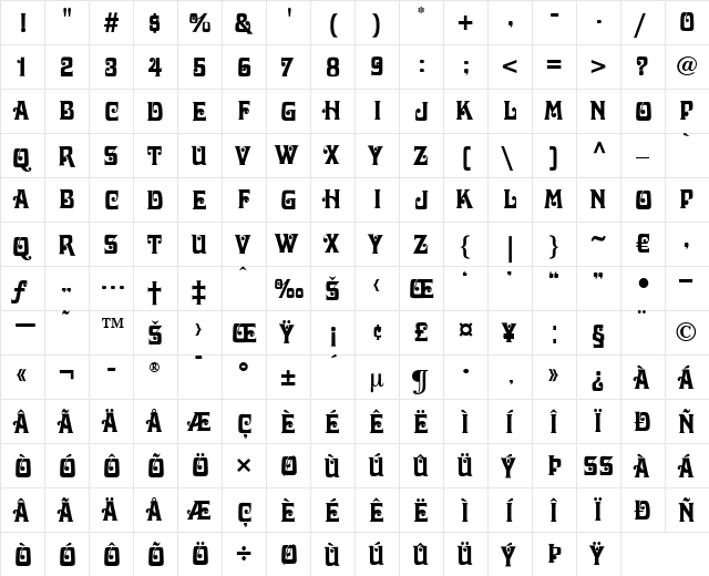 Davida LL Regular  glyph index