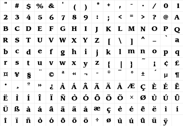 LeawoodMdITC Black  glyph index