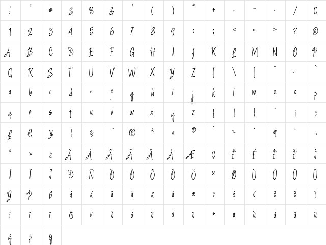 Argenta Regular  glyph index