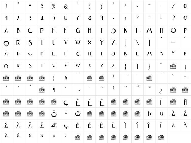 JVNE CoalWorksFPU Regular  glyph index
