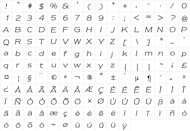 Newtext BQ Regular  glyph index