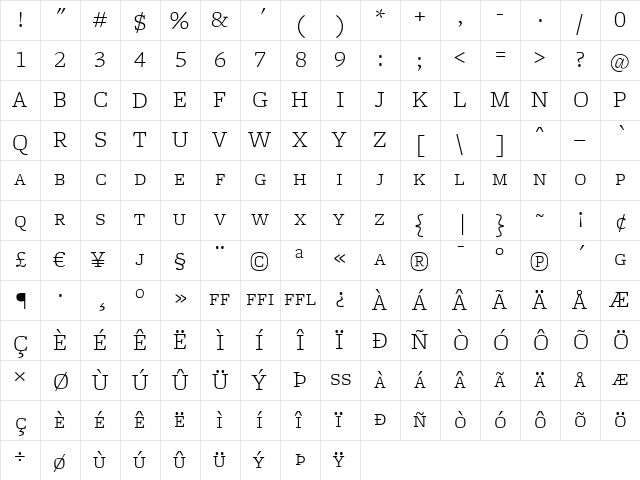 FreightMicro LightSC  glyph index