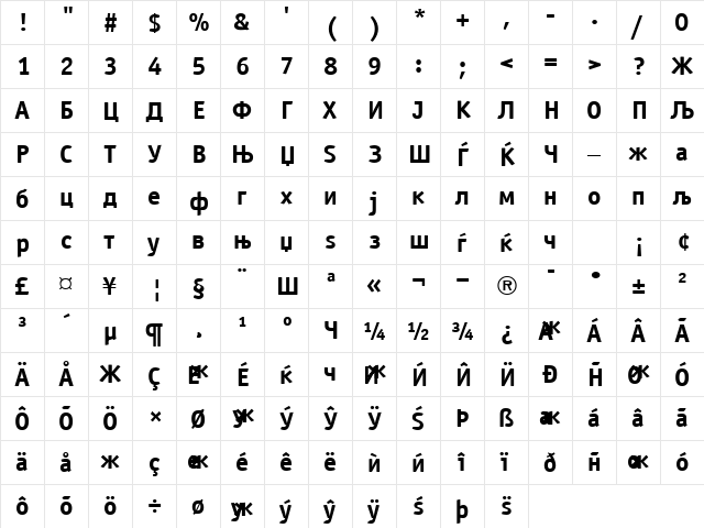 Titling Bold  glyph index