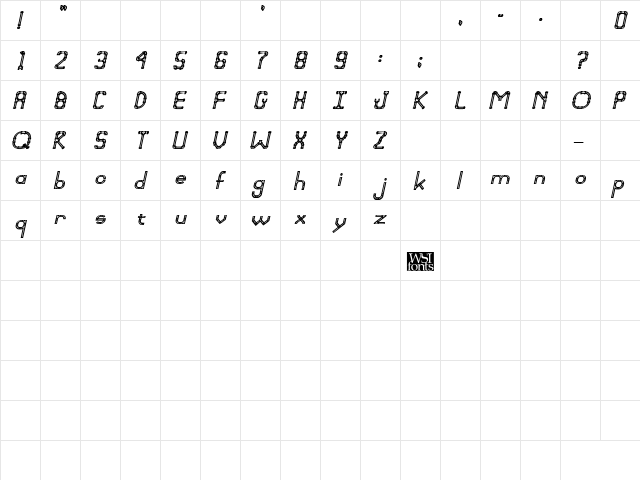 Pipefitter Bold Italic  glyph index