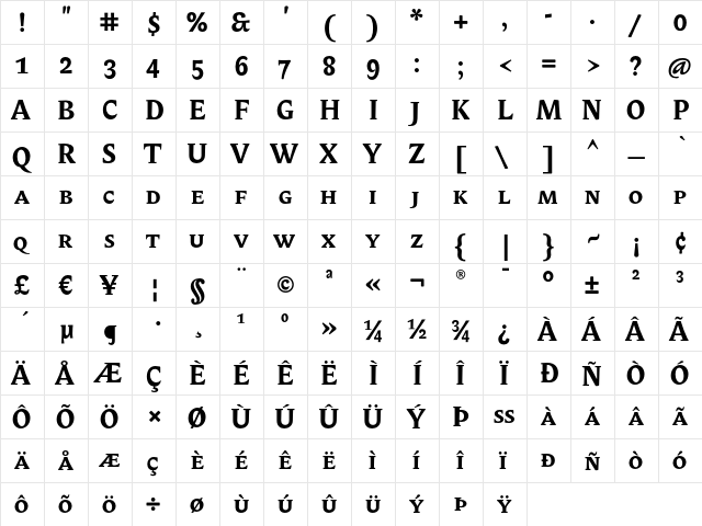 Biblon ITC SmallCaps Bold  glyph index