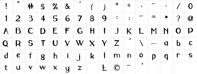 CAMERON Regular  glyph index