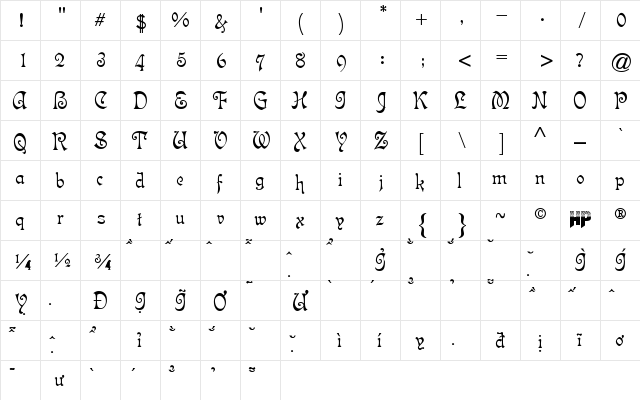 HP-Isabela Regular  glyph index