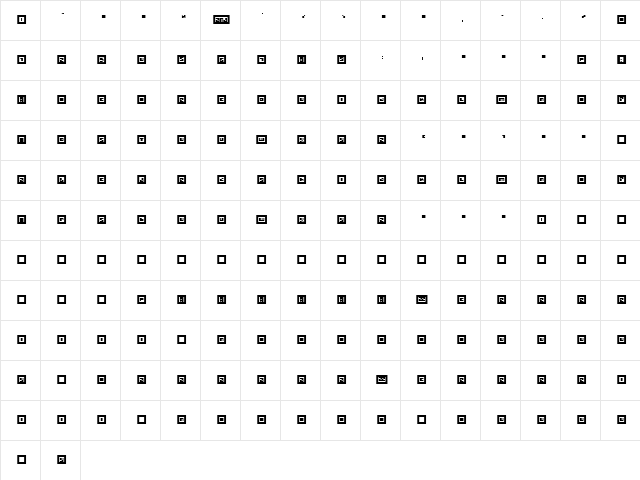 Metrobot Regular  glyph index