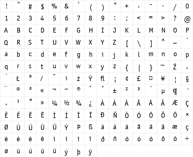 OfficinaSans Regular  glyph index