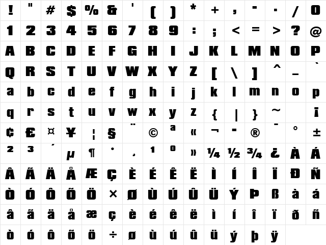 Compacta Blk BT Black  glyph index