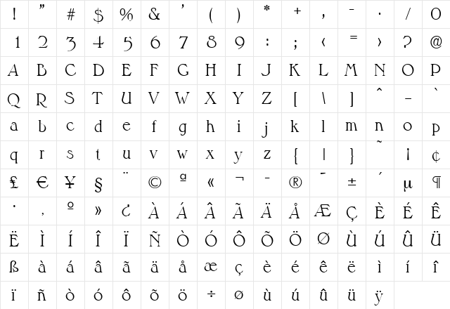 HenryBecker-Light Regular  glyph index
