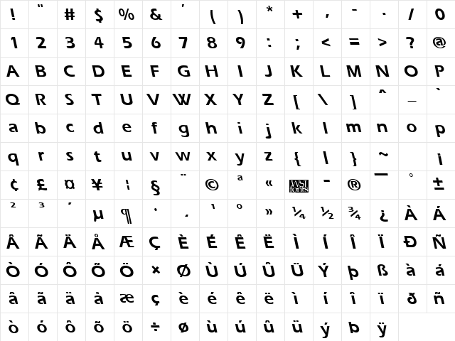 ErgoeBS Bold  glyph index