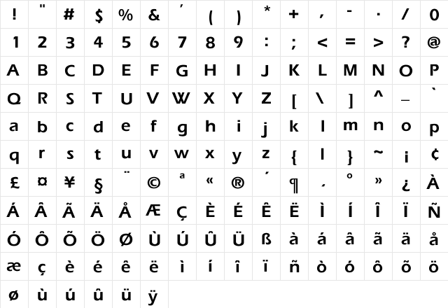 Dublin-Bold Bold  glyph index