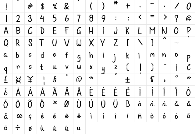 diary dare Regular  glyph index