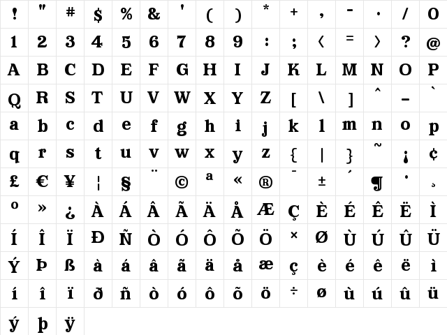 Everafter Bold  glyph index