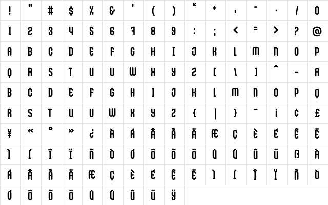 Cactron Bold  glyph index