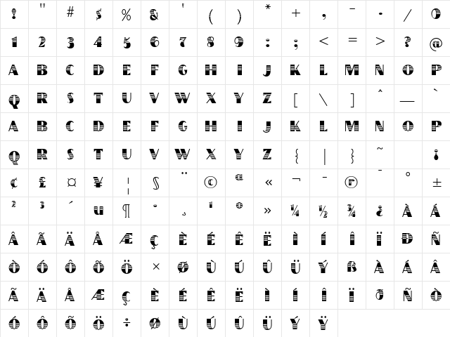 GrancMitSripes Regular  glyph index