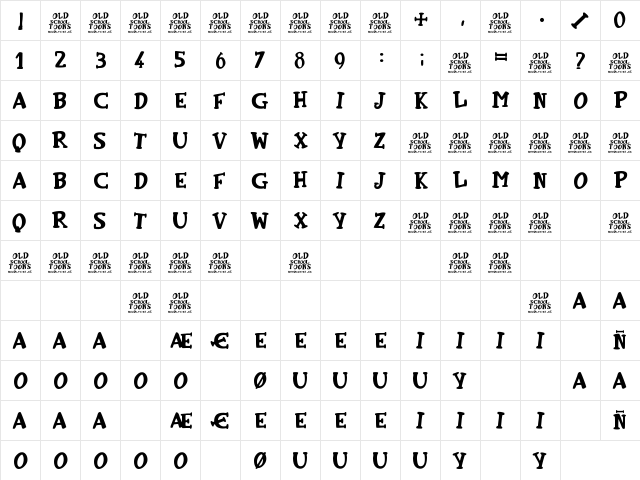 Old School Toons Regular  glyph index