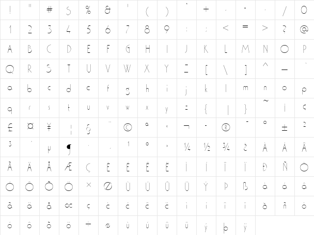Washington D Regular  glyph index