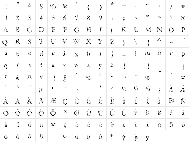 Garamond14 Becker Regular  glyph index