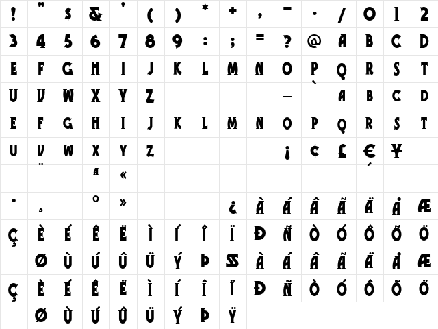 TelegraphSmall Regular  glyph index