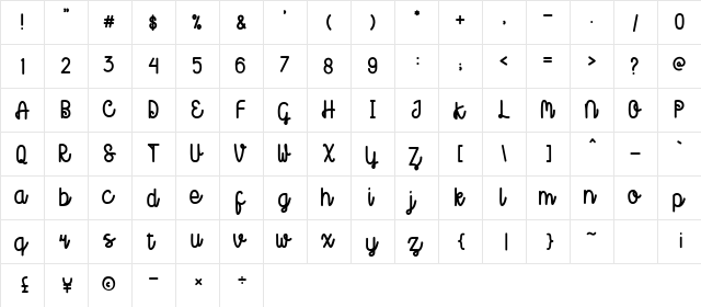 Creatoon Regular  glyph index