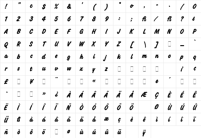 Challenge Bold LET Plain  glyph index