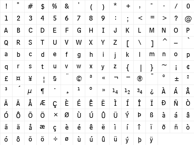 BellCentennialSub-Caption Roman  glyph index