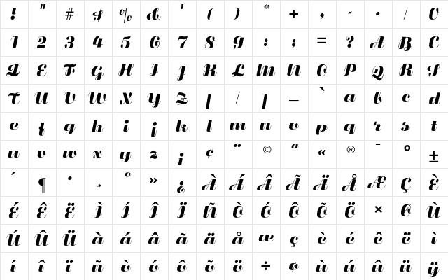 Fluidum CG Bold Regular  glyph index