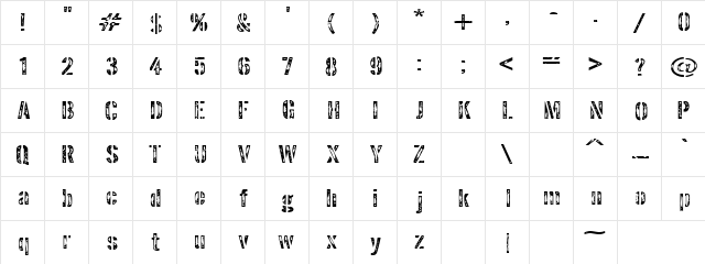 Fingerwash Regular  glyph index