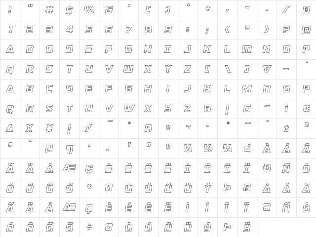 Astro Armada Outline Semi-Ital Regular  glyph index