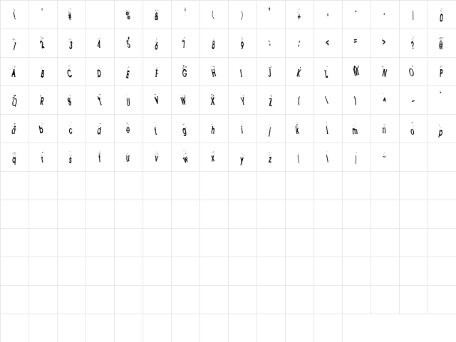 Hooked on Booze Regular  glyph index