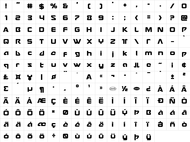 USAngel Regular  glyph index