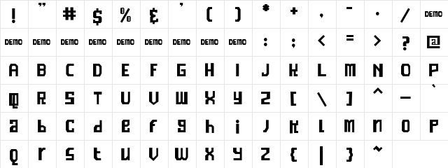 Ramones demo Regular  glyph index