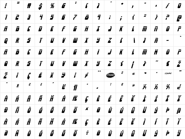 Eldebaran Laser Italic Italic  glyph index
