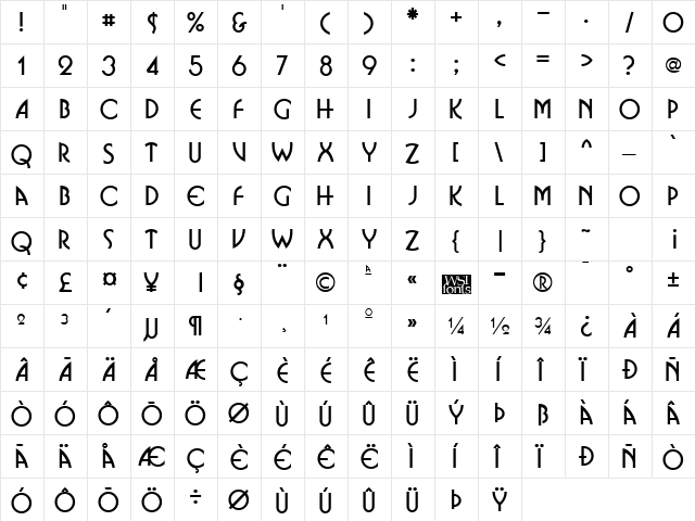 Businko Regular  glyph index