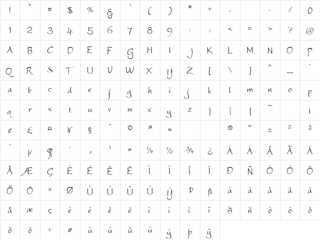 WorstveldSling Regular  glyph index
