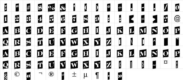 a_SeriferTitulCmUp Regular  glyph index