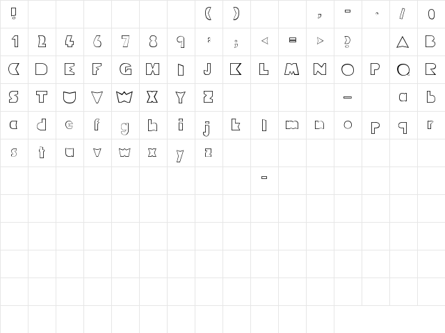 Merrily outlines Regular  glyph index