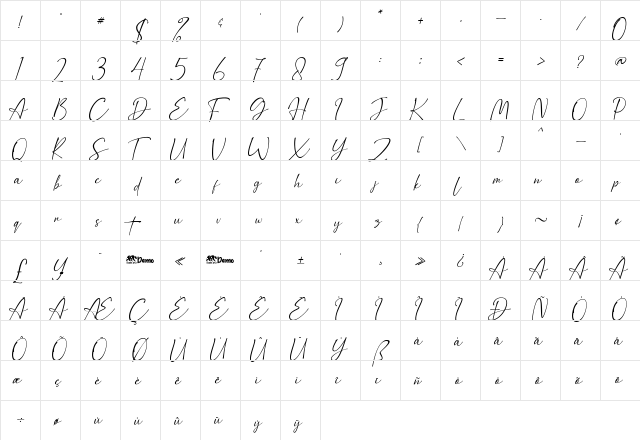 Hellstand Regular  glyph index