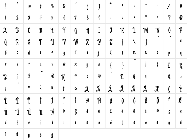 LHF Californian Antique Regular  glyph index