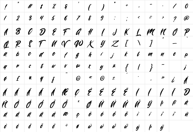 Wynter Sandy Regular  glyph index