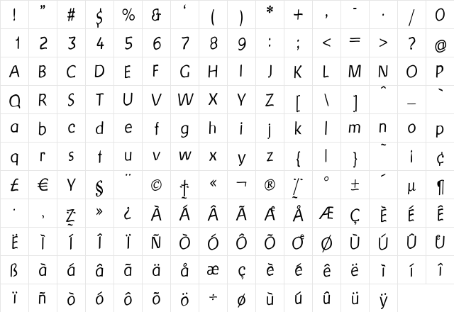 Gersans Regular  glyph index