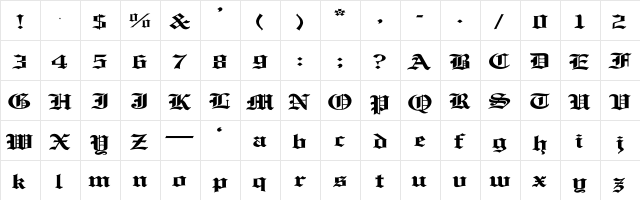 EnglishTowne-Normal Ex Regular  glyph index