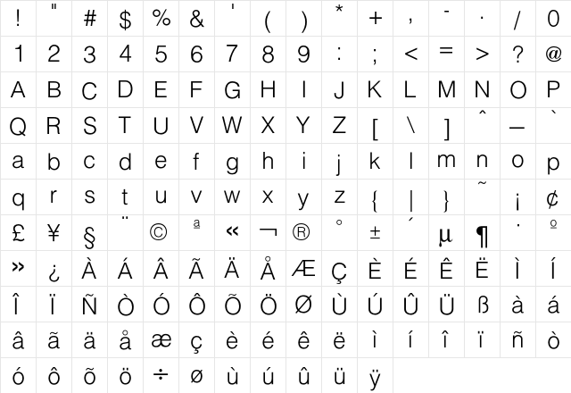 Hallmarke Light  glyph index