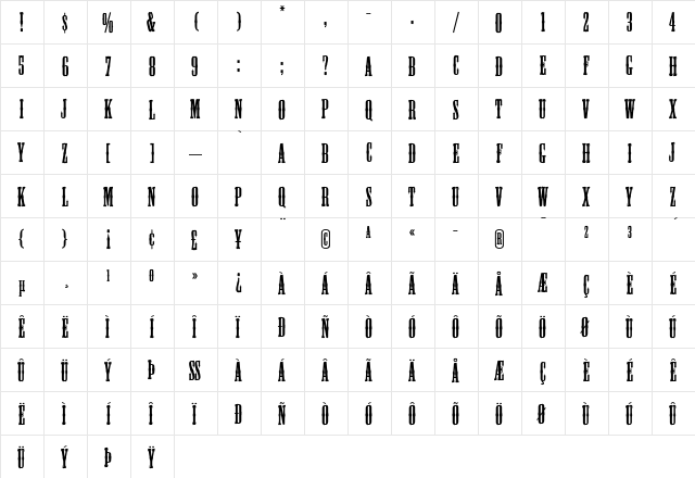 Mesquite Regular  glyph index