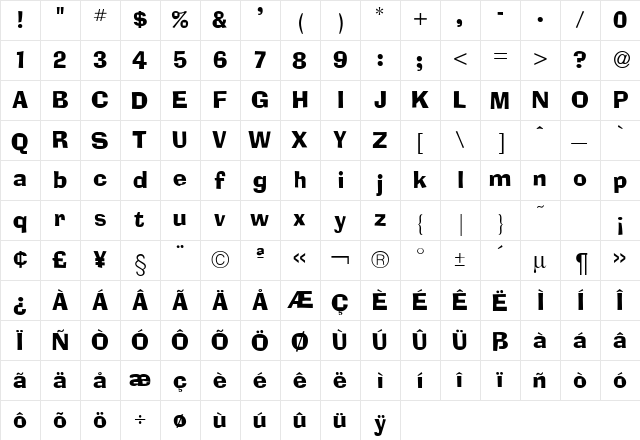 AdimesDB Normal  glyph index