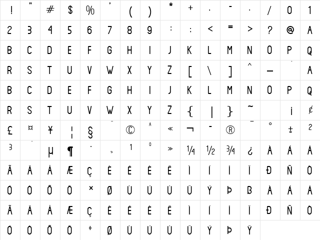 Zecko Sans Regular  glyph index