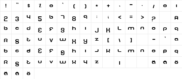Tech Font Regular  glyph index