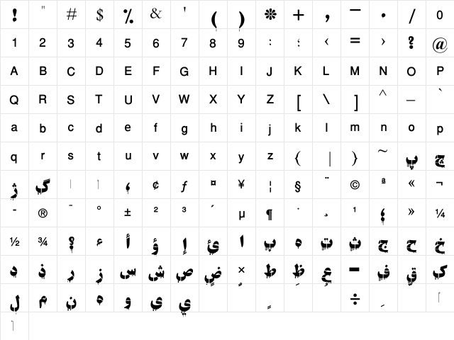 AGT Saski2 Bold  glyph index